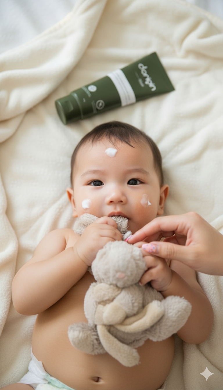 Baby with product